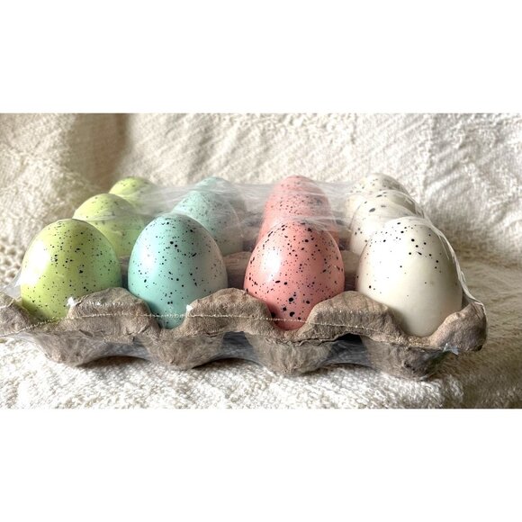 Pier 1 Decorative Speckled Eggs 12 ct Easter/Spring White/Pink/Blue/Green NIP - Picture 2 of 3
